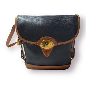Dooney & Bourke Leather Crossbody Bucket Bag Navy Blue/Brown‎